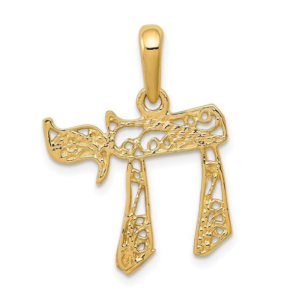 14k Yellow Gold Filigree Chai Pendant